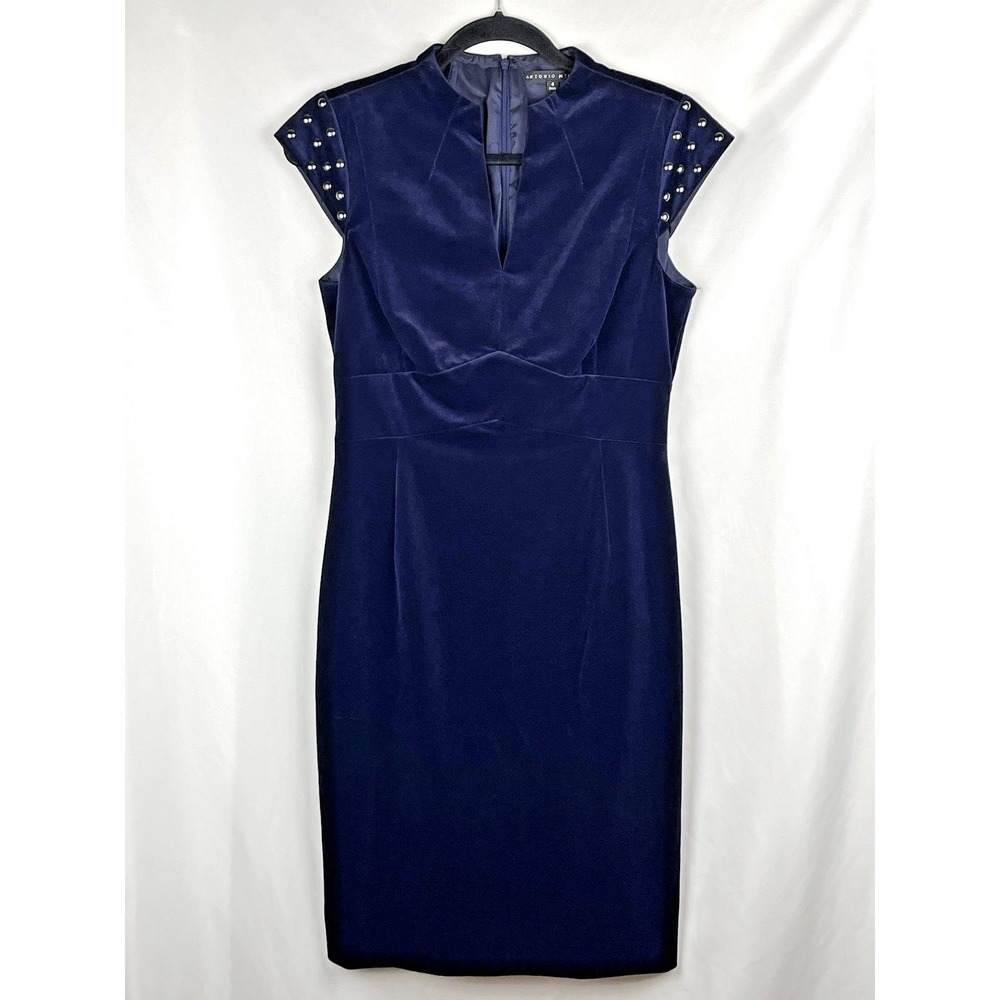 Antonio Melani Meredith Velvet Sheath Dress Prussian Blue Studded Cap Sleeve 4‎